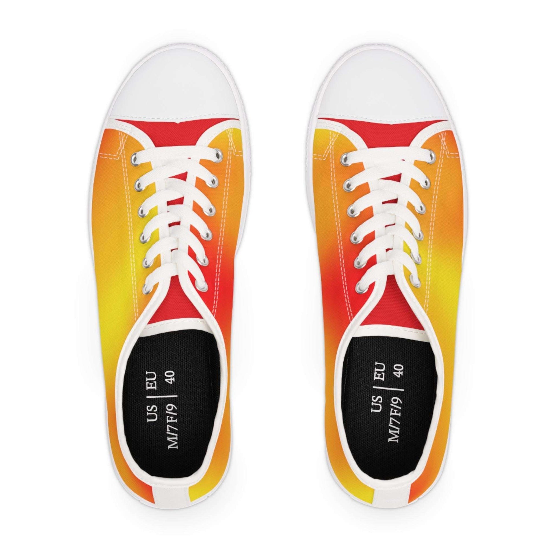 Womens Low Top Sneakers with Red Orange Yellow Gradient Design, Casual Lace Up Canvas Shoes for Colorful Everyday Style