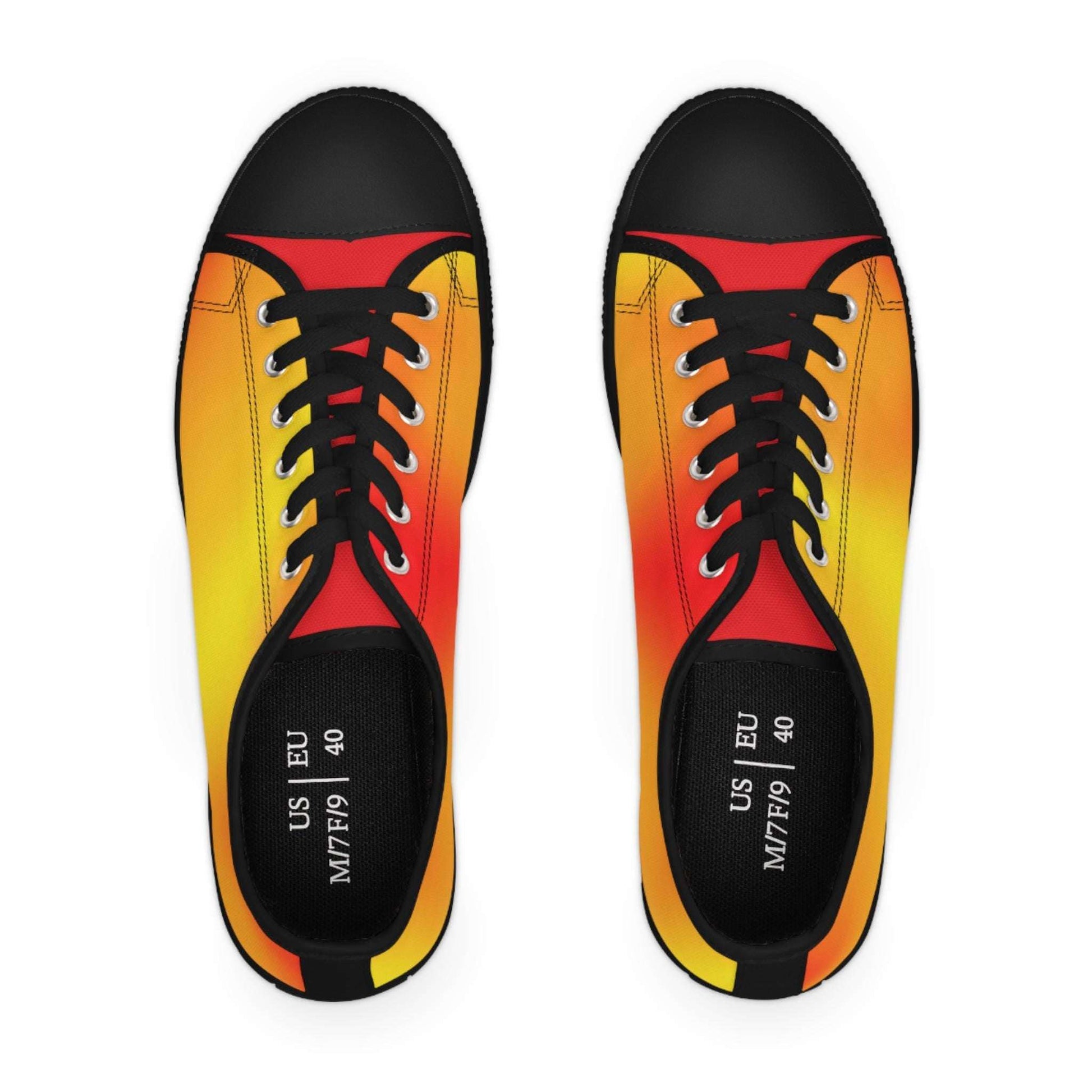 Womens Low Top Sneakers with Red Orange Yellow Gradient Design, Casual Lace Up Canvas Shoes for Colorful Everyday Style