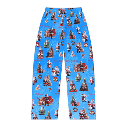 Blue Santa Claus Women's Pajama Pants, Christmas Lounge Sleepwear, Holiday PJ Bottoms, Festive Xmas Nightwear, Cozy Winter Lounge Trousers