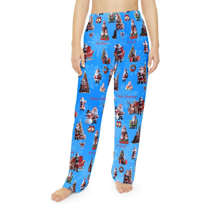 Blue Santa Claus Women's Pajama Pants, Christmas Lounge Sleepwear, Holiday PJ Bottoms, Festive Xmas Nightwear, Cozy Winter Lounge Trousers