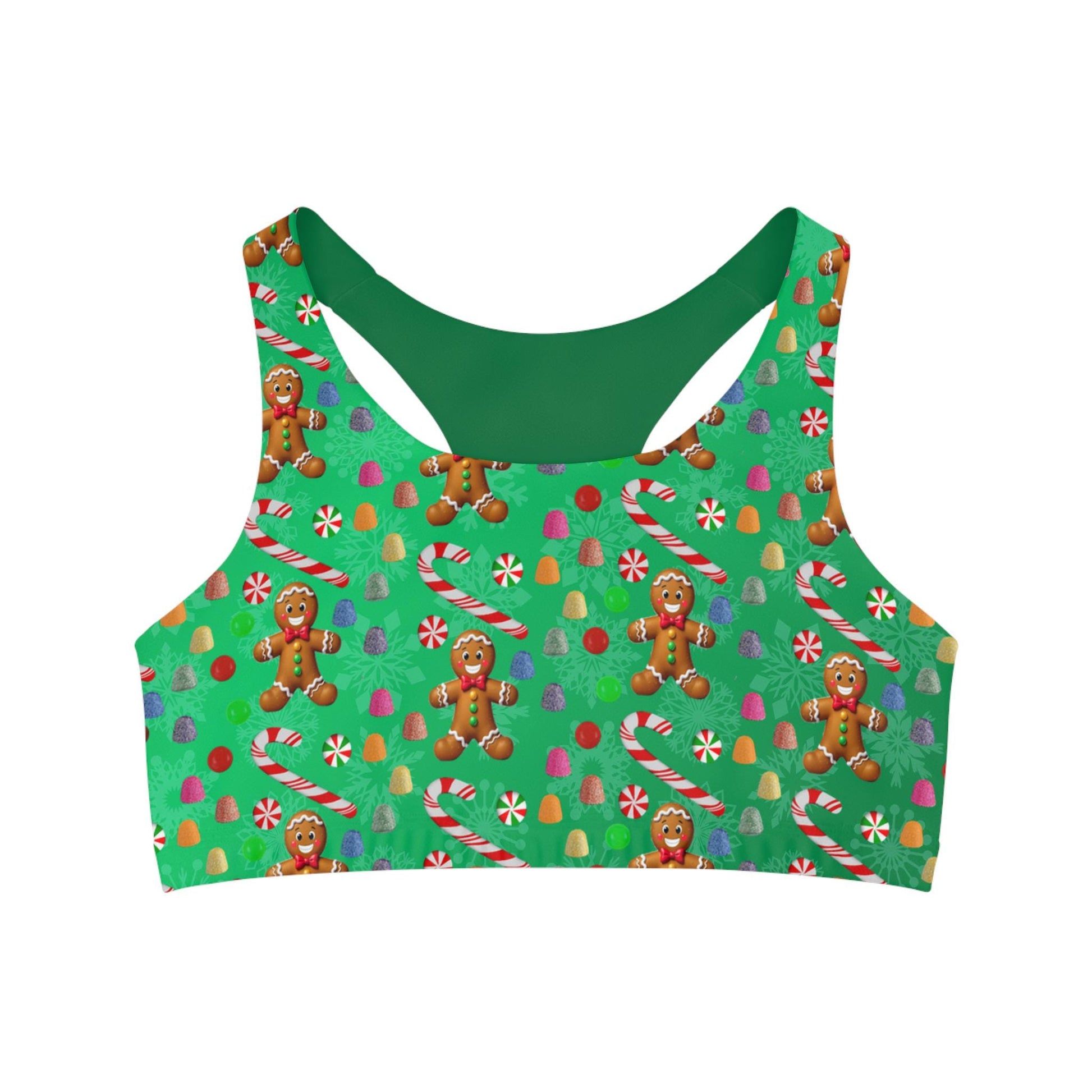 Christmas Gingerbread Man Seamless Sports Bra - Festive Holiday Workout Yoga Top, Xmas Candy Athletic Bra, Winter Gym Fitness Active Wear, - Printspirationz