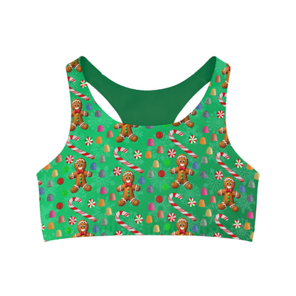 Christmas Gingerbread Man Seamless Sports Bra - Festive Holiday Workout Yoga Top, Xmas Candy Athletic Bra, Winter Gym Fitness Active Wear, - Printspirationz