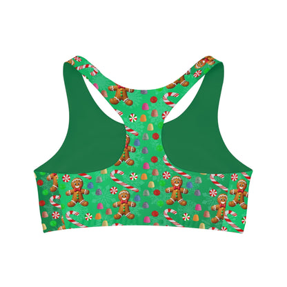 Christmas Gingerbread Man Seamless Sports Bra - Festive Holiday Workout Yoga Top, Xmas Candy Athletic Bra, Winter Gym Fitness Active Wear, - Printspirationz