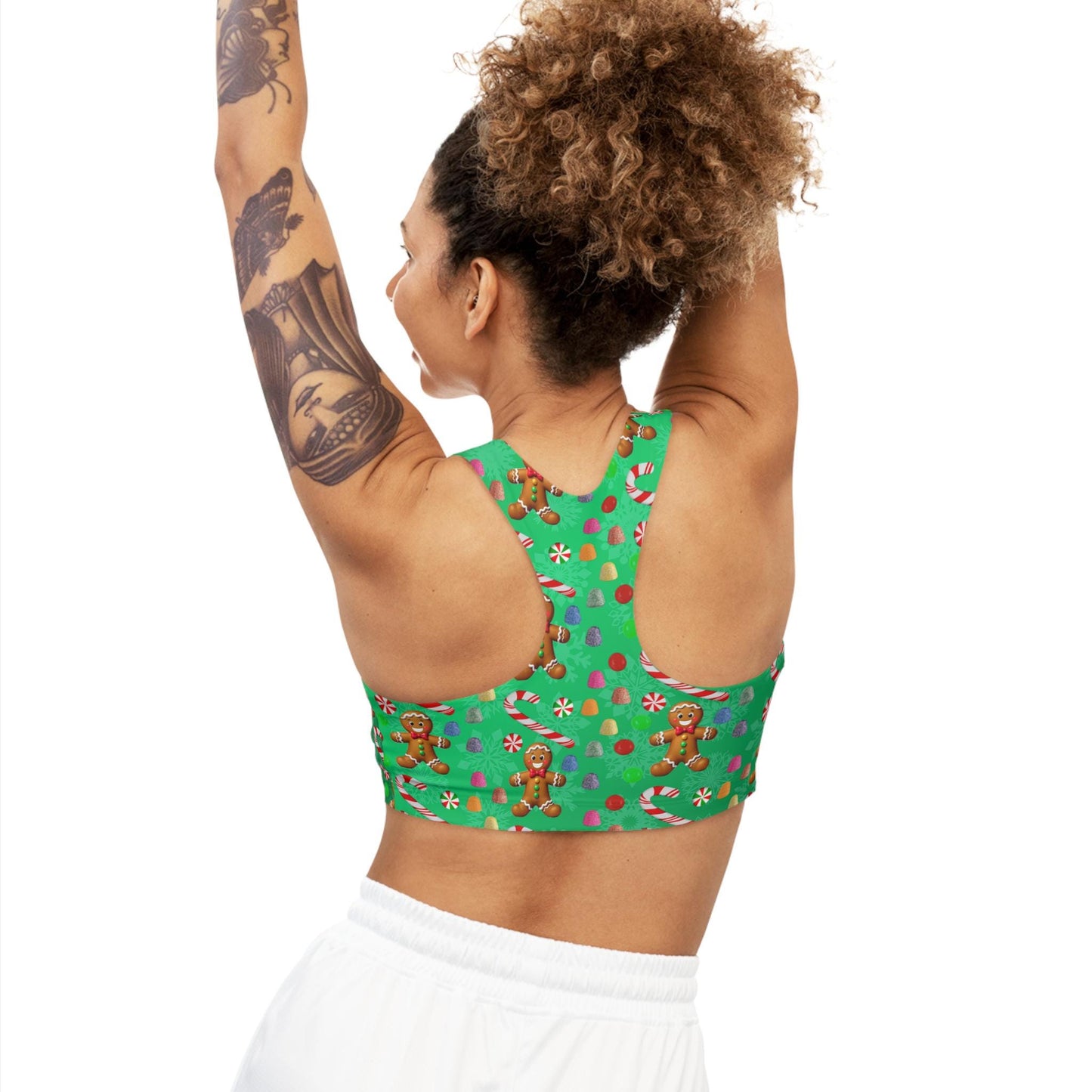 Christmas Gingerbread Man Seamless Sports Bra - Festive Holiday Workout Yoga Top, Xmas Candy Athletic Bra, Winter Gym Fitness Active Wear, - Printspirationz