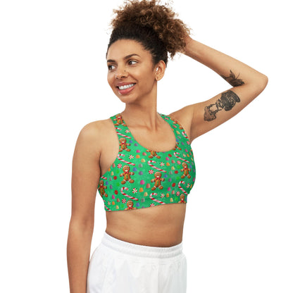 Christmas Gingerbread Man Seamless Sports Bra - Festive Holiday Workout Yoga Top, Xmas Candy Athletic Bra, Winter Gym Fitness Active Wear, - Printspirationz