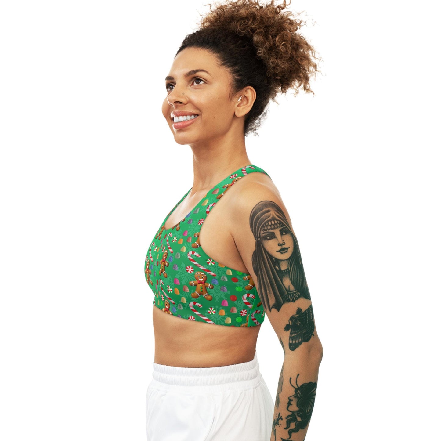 Christmas Gingerbread Man Seamless Sports Bra - Festive Holiday Workout Yoga Top, Xmas Candy Athletic Bra, Winter Gym Fitness Active Wear, - Printspirationz