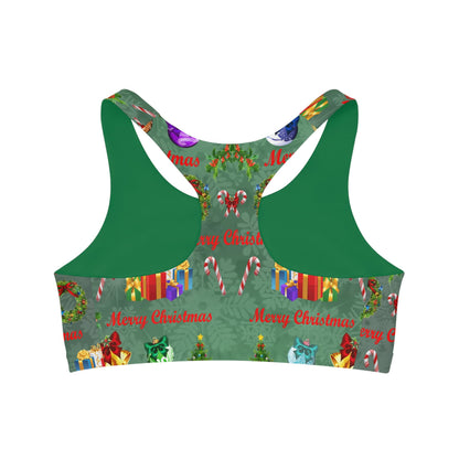 Christmas Seamless Sports Bra, Festive Green Workout Top, Holiday Fitness Apparel, Xmas Yoga Tank, Gym Clothing, - Printspirationz