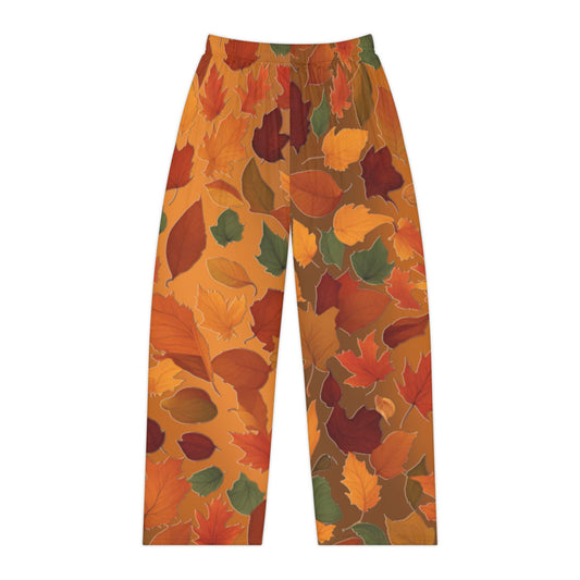 Fall Leaves Women's Pajama Pants - Autumn Brown Gradient Lounge Pants, Comfy Sleepwear, Gift for Her, Relaxing Nightwear, Nature Inspired - Printspirationz