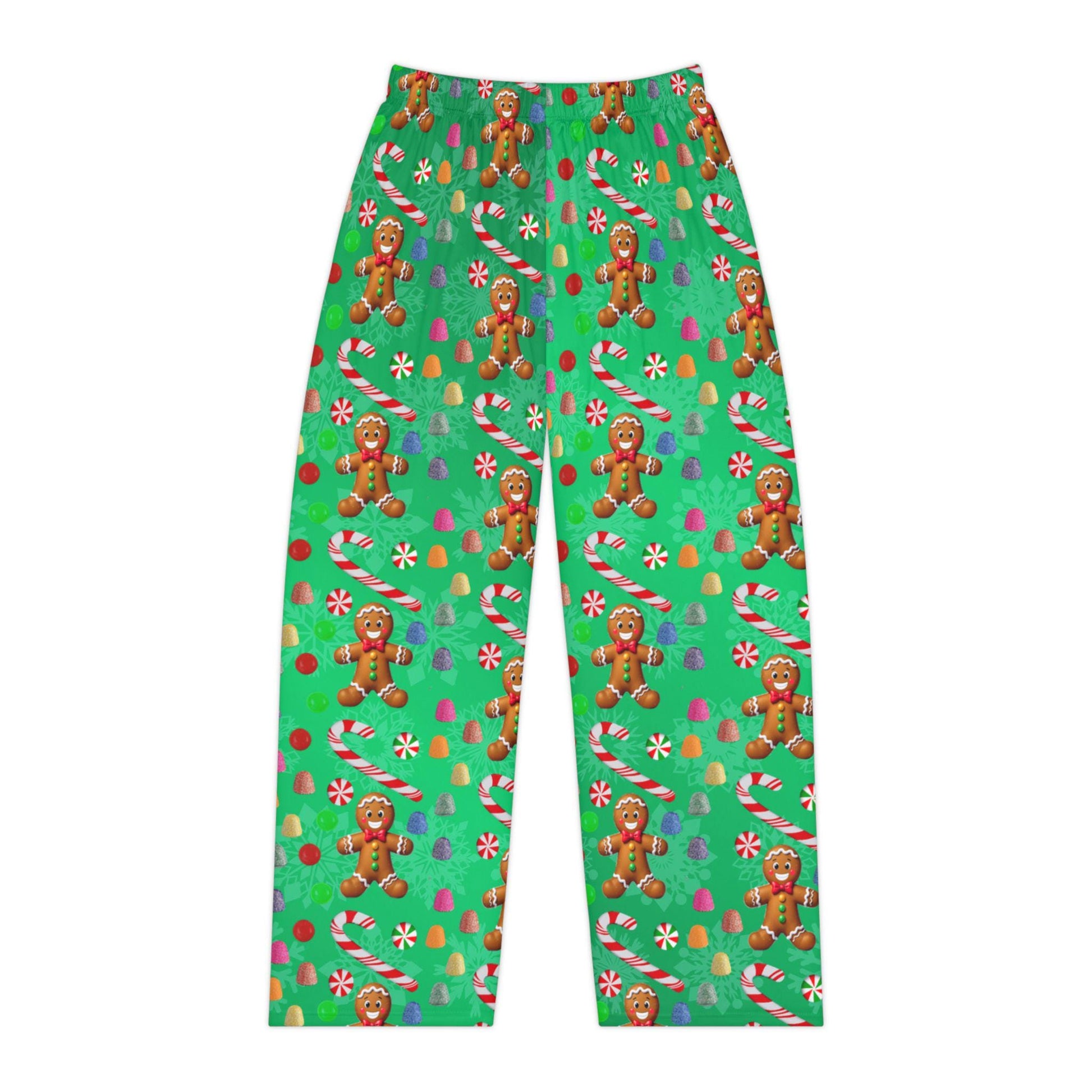 Green Christmas Gingerbread Man Women's Pajama Pants, Holiday Candy Sleepwear, Festive Lounge Bottoms, Xmas PJ Trousers, Winter Nightwear - Printspirationz