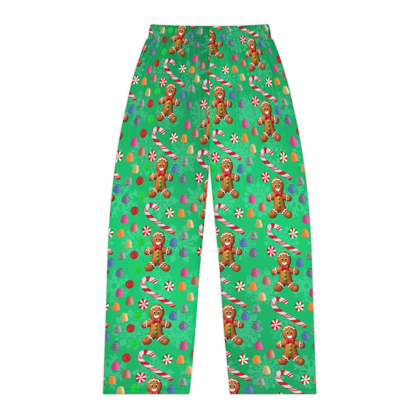 Green Christmas Gingerbread Man Women's Pajama Pants, Holiday Candy Sleepwear, Festive Lounge Bottoms, Xmas PJ Trousers, Winter Nightwear - Printspirationz