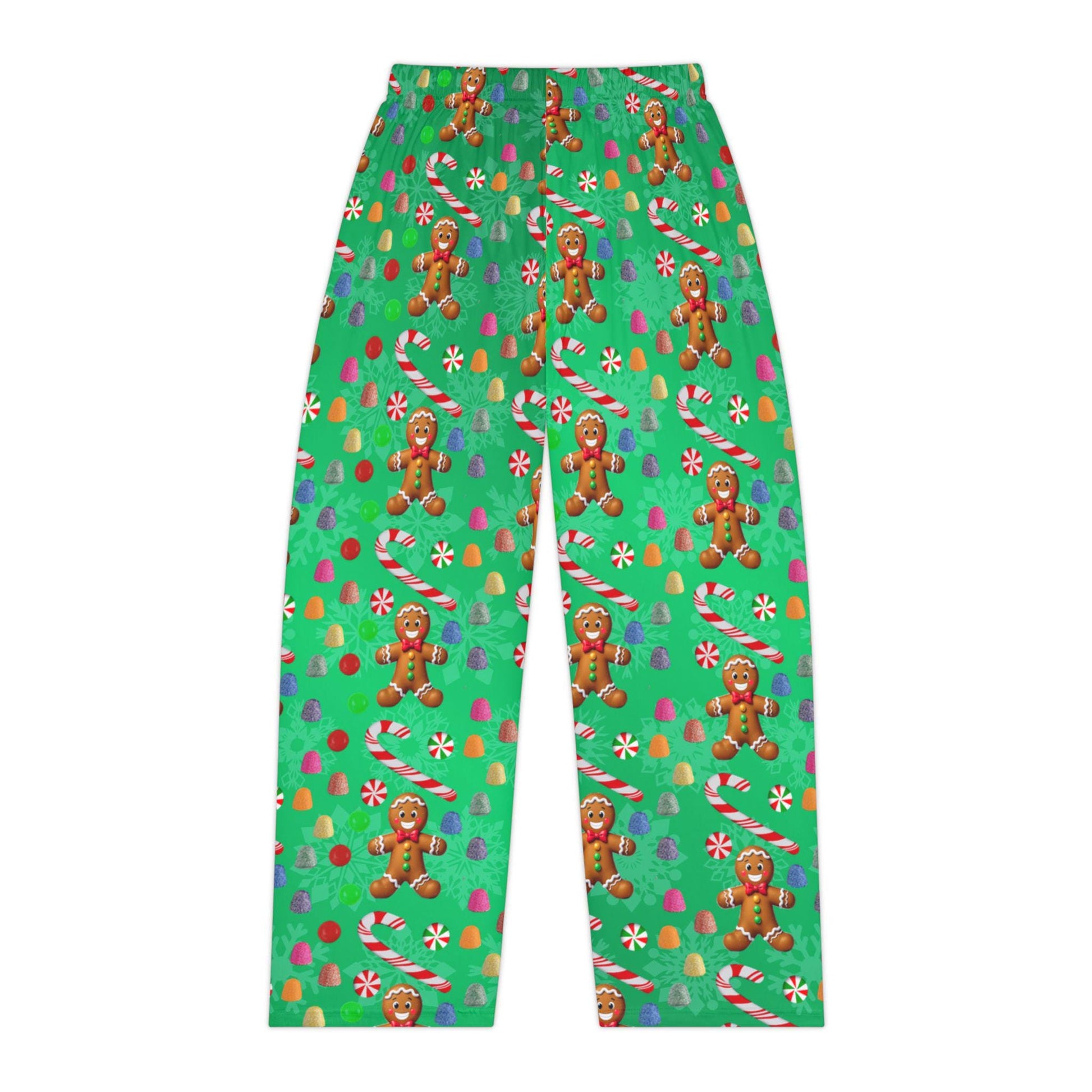 Green Christmas Gingerbread Man Women's Pajama Pants, Holiday Candy Sleepwear, Festive Lounge Bottoms, Xmas PJ Trousers, Winter Nightwear - Printspirationz