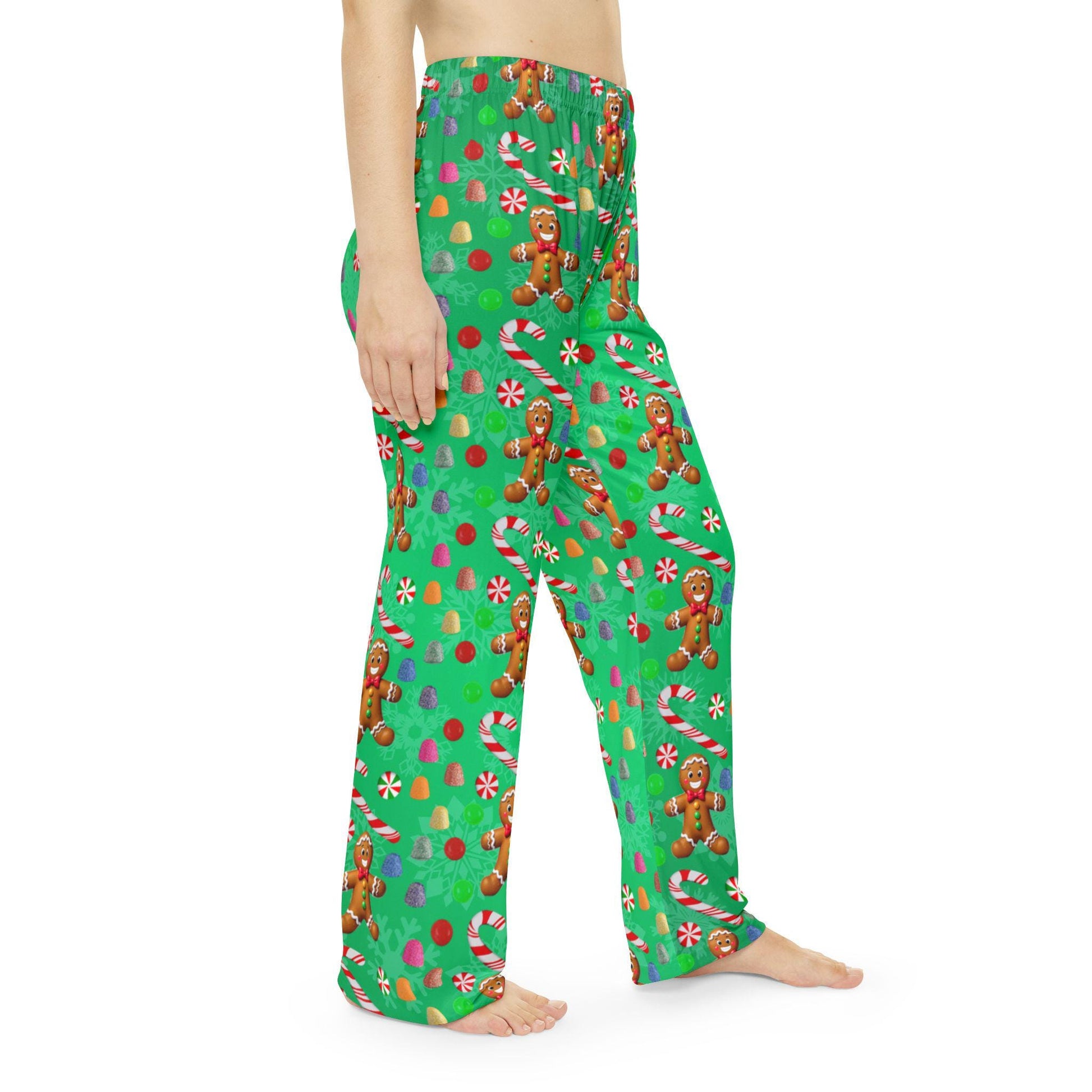 Green Christmas Gingerbread Man Women's Pajama Pants, Holiday Candy Sleepwear, Festive Lounge Bottoms, Xmas PJ Trousers, Winter Nightwear - Printspirationz