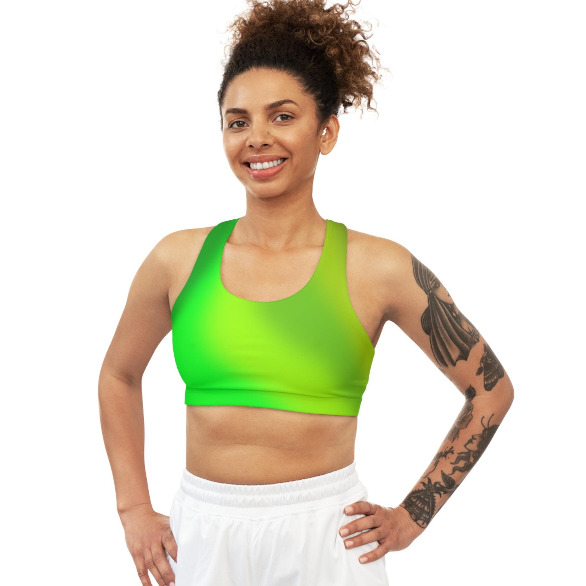 Green Gradient Sports Bra, Workout Fitness Yoga Pilates Activewear, Ombre Athletic Bralette, Stretchy Gym Training Top, Running Jogging - Printspirationz