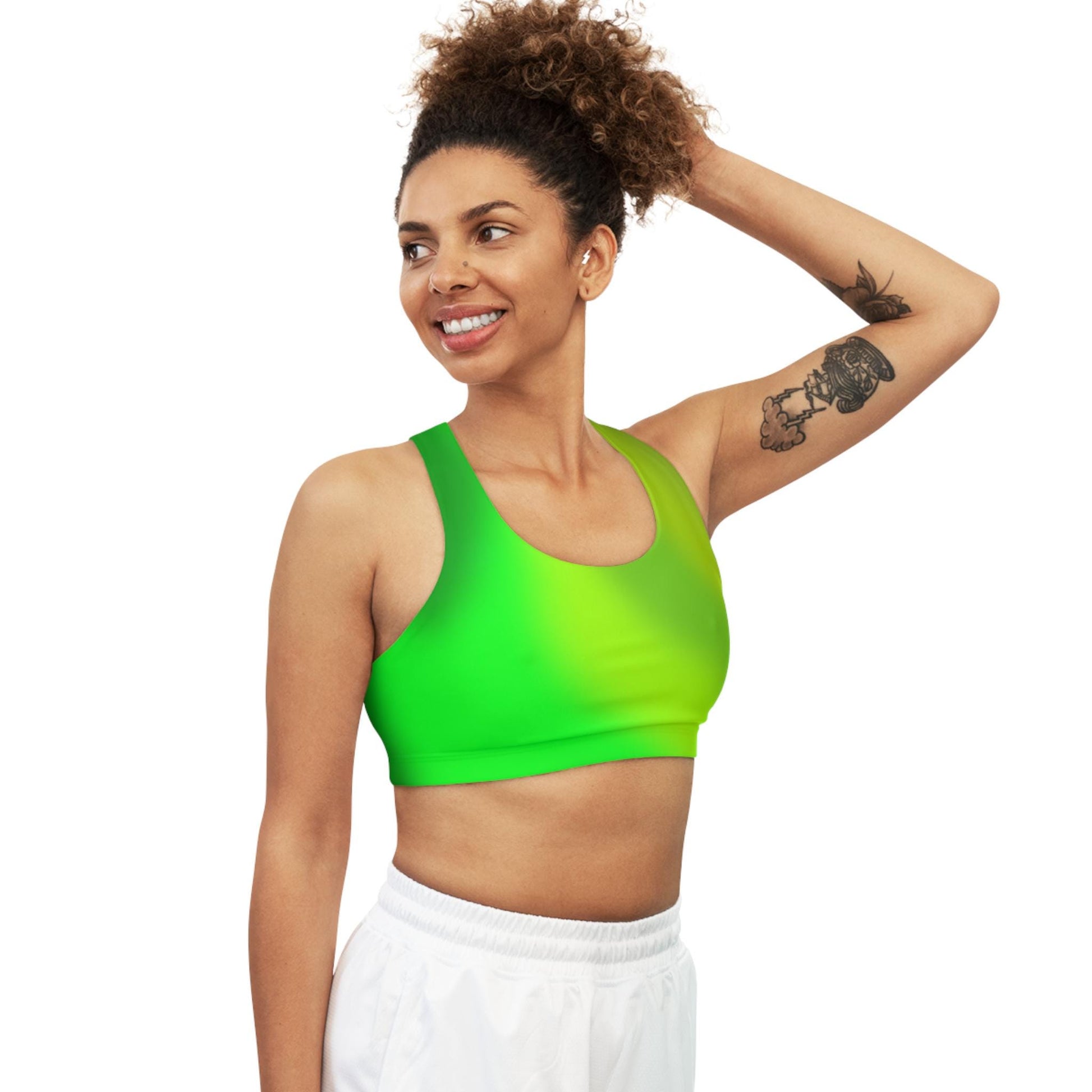 Green Gradient Sports Bra, Workout Fitness Yoga Pilates Activewear, Ombre Athletic Bralette, Stretchy Gym Training Top, Running Jogging - Printspirationz