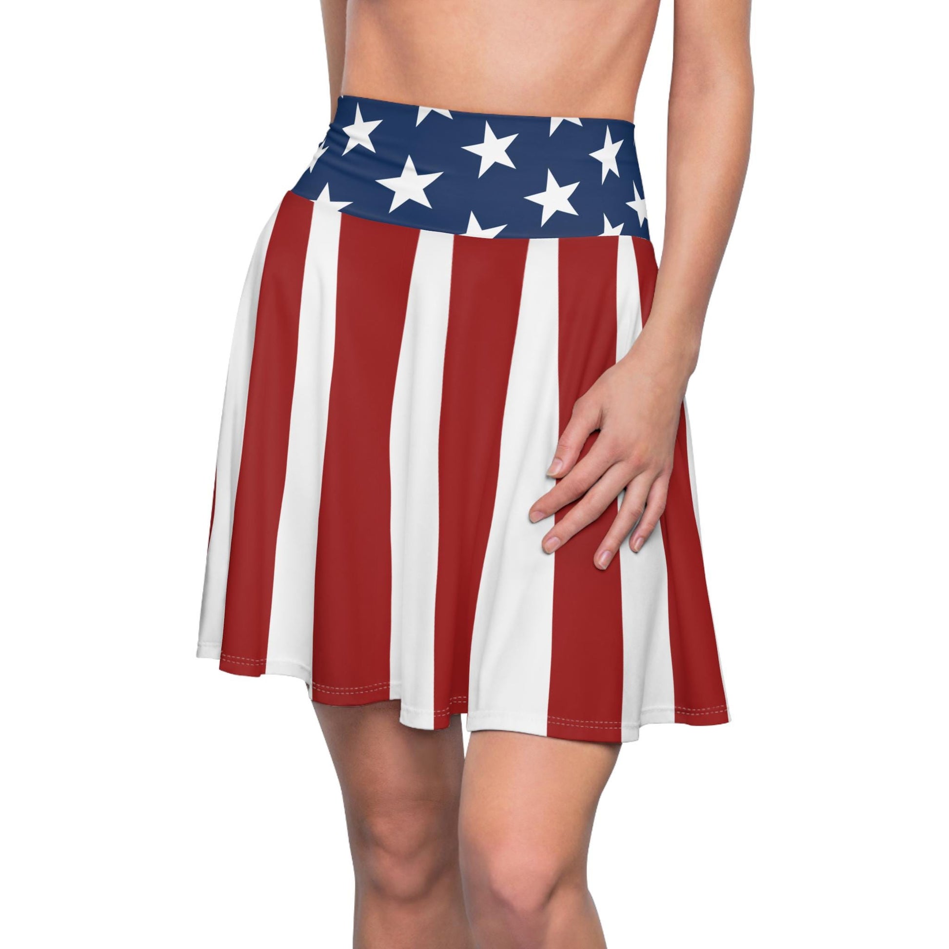 Patriotic Skater Skirt with USA Flag Inspired Design - Red, White, and Blue Style - Printspirationz