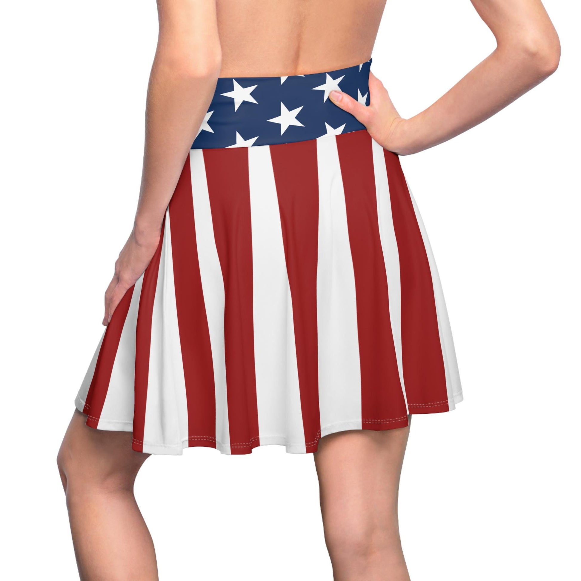 Patriotic Skater Skirt with USA Flag Inspired Design - Red, White, and Blue Style - Printspirationz