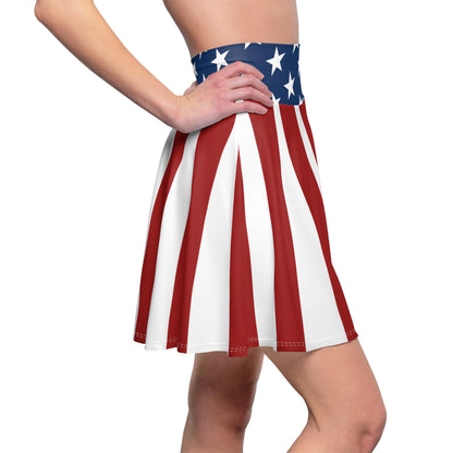 Patriotic Skater Skirt with USA Flag Inspired Design - Red, White, and Blue Style - Printspirationz