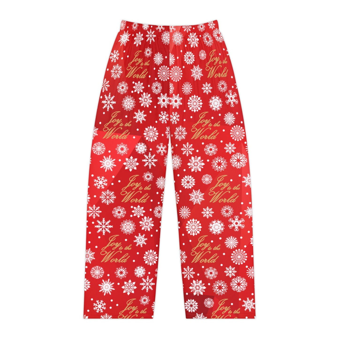 Red Joy to the World Women's Pajama Pants, Gold Elegant Lettering, Holiday Sleepwear, Christmas Lounge Pants, Red Snowflake PJ Bottoms - Printspirationz