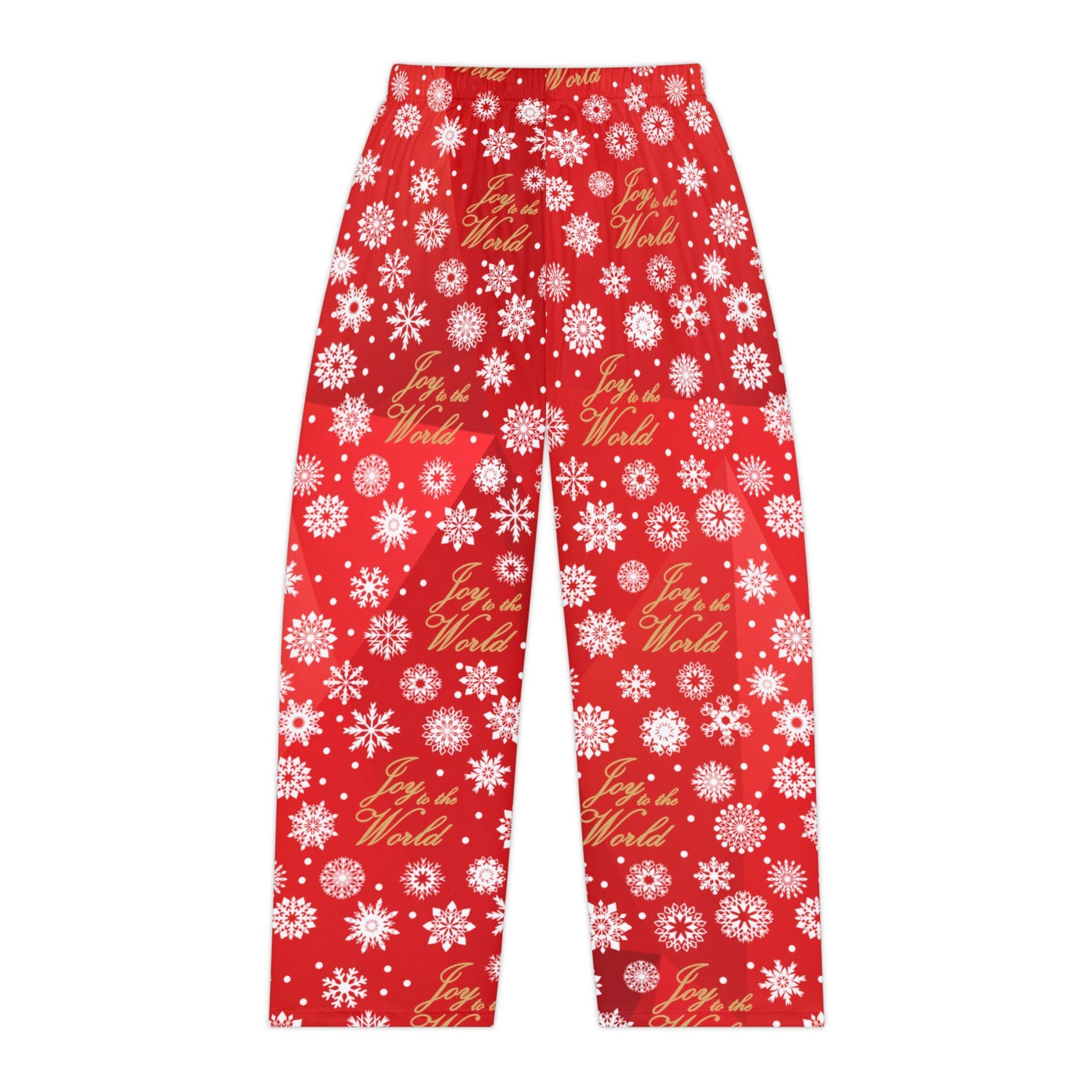 Red Joy to the World Women's Pajama Pants, Gold Elegant Lettering, Holiday Sleepwear, Christmas Lounge Pants, Red Snowflake PJ Bottoms - Printspirationz