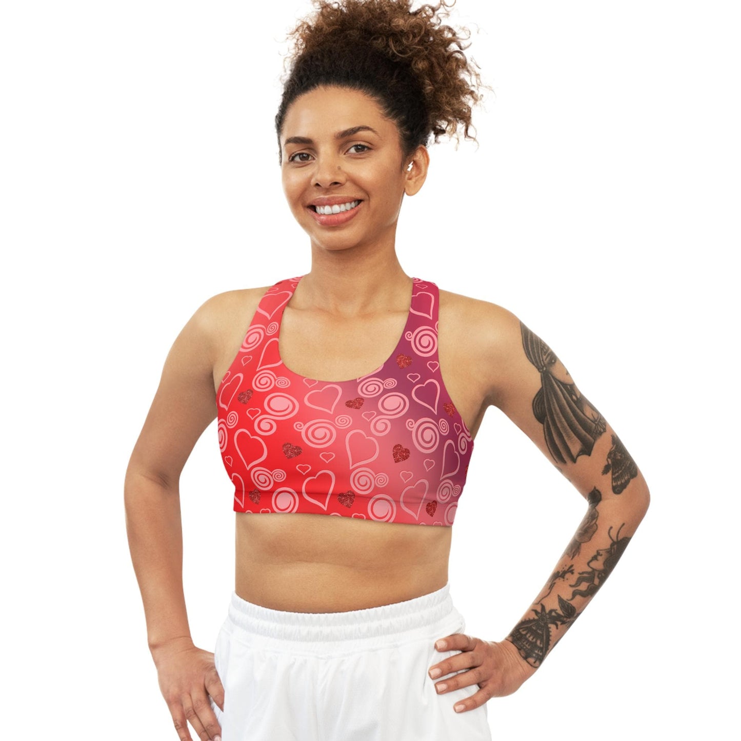 Seamless Sports Bra, Colorful Workout Top, Athletic Bra, Sports Bra with All Over Print Pattern, Unique Athletic Wear, Gym Clothing Option - Printspirationz