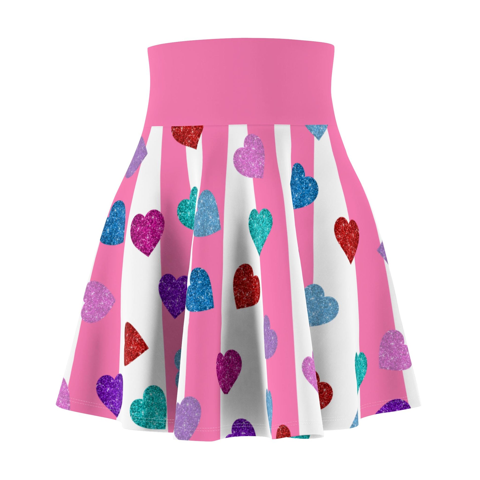 Skater Skirt, Pink and White Hearts Print, Women's Clothing, Valentine's Day Gift, Heart Pattern Apparel, Cute A-Line Skirt - Printspirationz