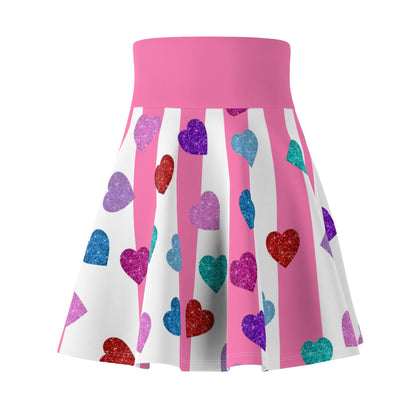 Skater Skirt, Pink and White Hearts Print, Women's Clothing, Valentine's Day Gift, Heart Pattern Apparel, Cute A-Line Skirt - Printspirationz