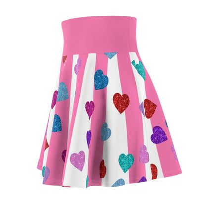 Skater Skirt, Pink and White Hearts Print, Women's Clothing, Valentine's Day Gift, Heart Pattern Apparel, Cute A-Line Skirt - Printspirationz