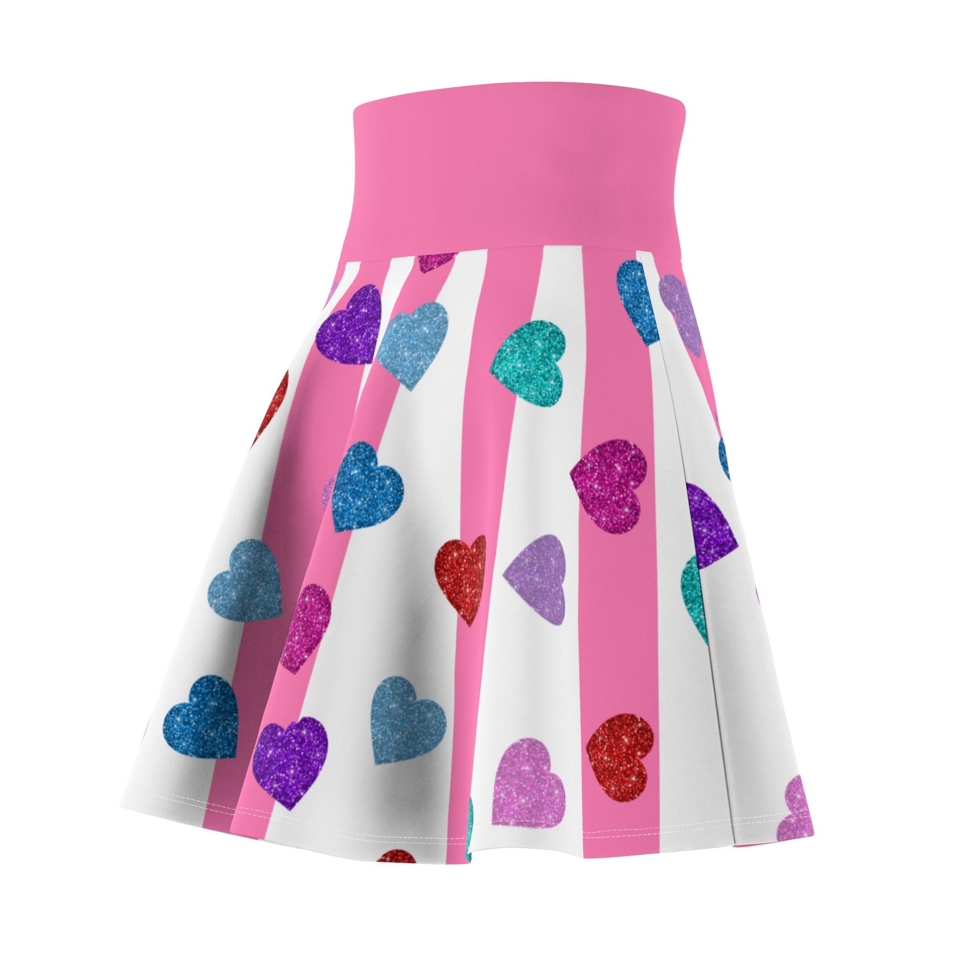 Skater Skirt, Pink and White Hearts Print, Women's Clothing, Valentine's Day Gift, Heart Pattern Apparel, Cute A-Line Skirt - Printspirationz