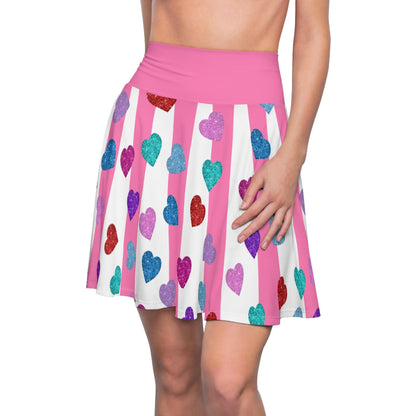 Skater Skirt, Pink and White Hearts Print, Women's Clothing, Valentine's Day Gift, Heart Pattern Apparel, Cute A-Line Skirt - Printspirationz