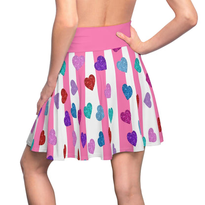 Skater Skirt, Pink and White Hearts Print, Women's Clothing, Valentine's Day Gift, Heart Pattern Apparel, Cute A-Line Skirt - Printspirationz
