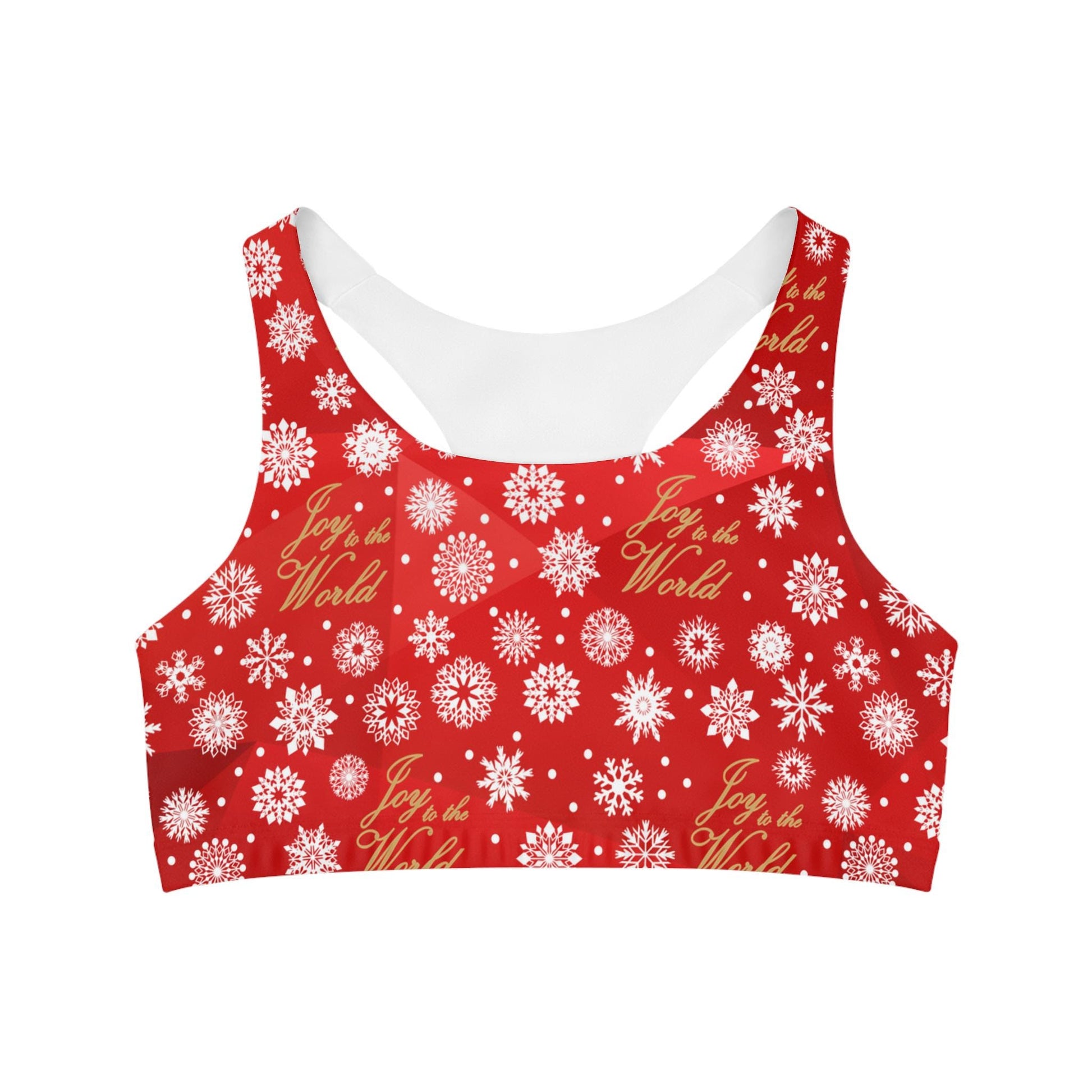 Sports Bra, Joy to the World Red Seamless Active Wear Yoga Top, Workout Fitness Pilates, Gym Athletic Bralette, Christmas Holiday Gift - Printspirationz