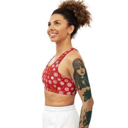 Sports Bra, Joy to the World Red Seamless Active Wear Yoga Top, Workout Fitness Pilates, Gym Athletic Bralette, Christmas Holiday Gift - Printspirationz