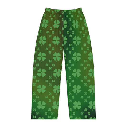Women's Pajama Pants, St. Patrick's Day Shamrock Pattern, Green Lucky Clovers, Irish Holiday Sleepwear, Lounge Bottoms, Comfy PJ Trousers - Printspirationz