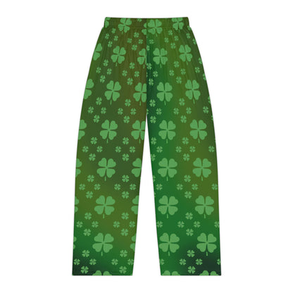 Women's Pajama Pants, St. Patrick's Day Shamrock Pattern, Green Lucky Clovers, Irish Holiday Sleepwear, Lounge Bottoms, Comfy PJ Trousers - Printspirationz