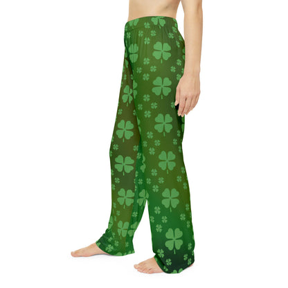 Women's Pajama Pants, St. Patrick's Day Shamrock Pattern, Green Lucky Clovers, Irish Holiday Sleepwear, Lounge Bottoms, Comfy PJ Trousers - Printspirationz