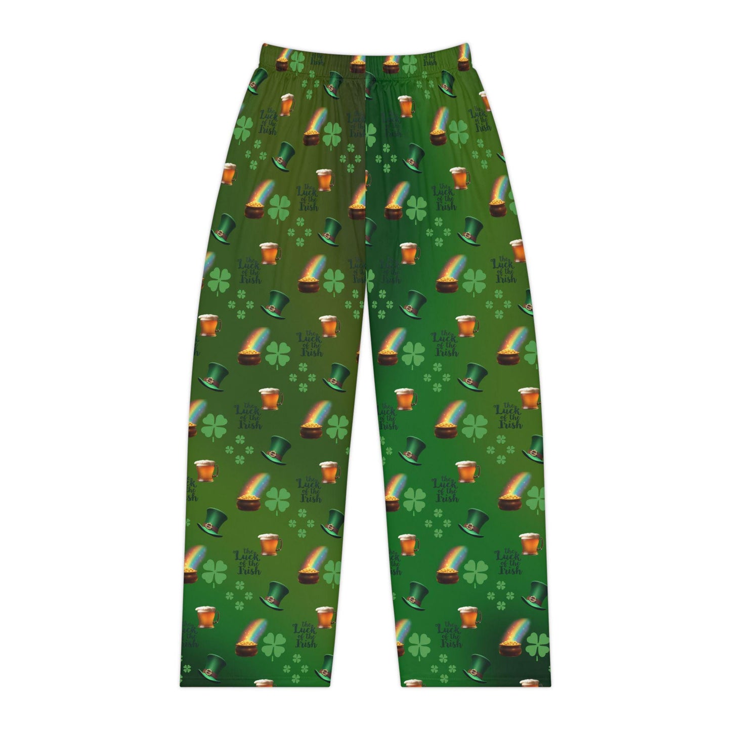 Women's Pajama Pants, St. Patrick's Day Shamrock Pattern, Green Lucky Clovers, Irish Holiday Sleepwear, Lounge Bottoms, Comfy PJ Trousers - Printspirationz