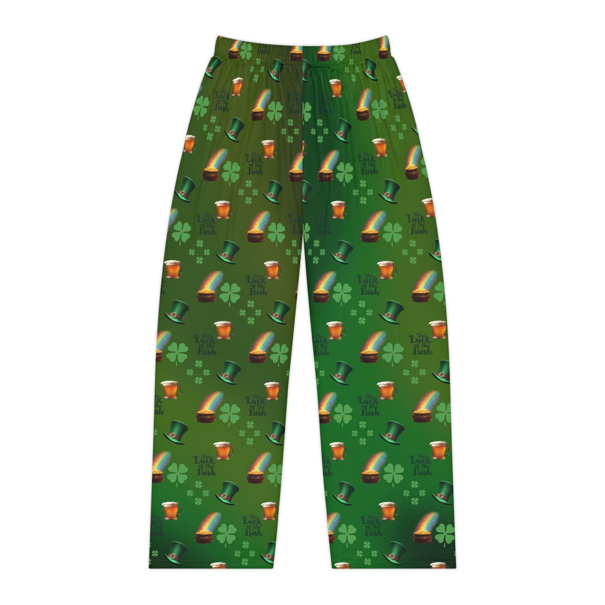 Women's Pajama Pants, St. Patrick's Day Shamrock Pattern, Green Lucky Clovers, Irish Holiday Sleepwear, Lounge Bottoms, Comfy PJ Trousers - Printspirationz