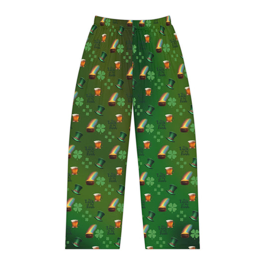 Women's Pajama Pants, St. Patrick's Day Shamrock Pattern, Green Lucky Clovers, Irish Holiday Sleepwear, Lounge Bottoms, Comfy PJ Trousers - Printspirationz