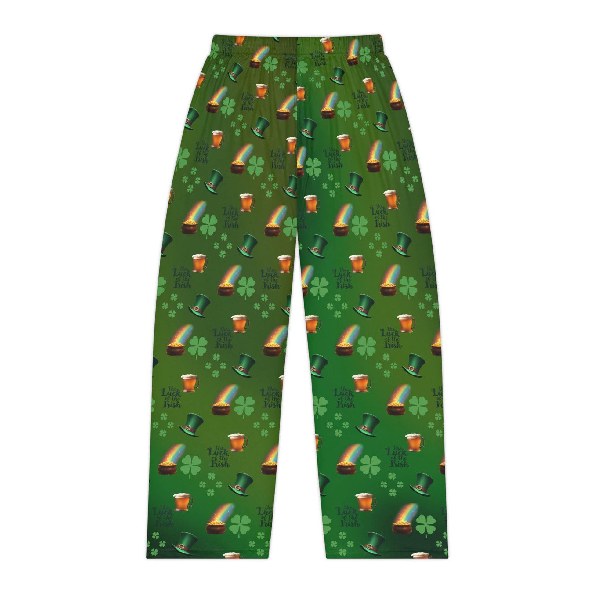 Women's Pajama Pants, St. Patrick's Day Shamrock Pattern, Green Lucky Clovers, Irish Holiday Sleepwear, Lounge Bottoms, Comfy PJ Trousers - Printspirationz