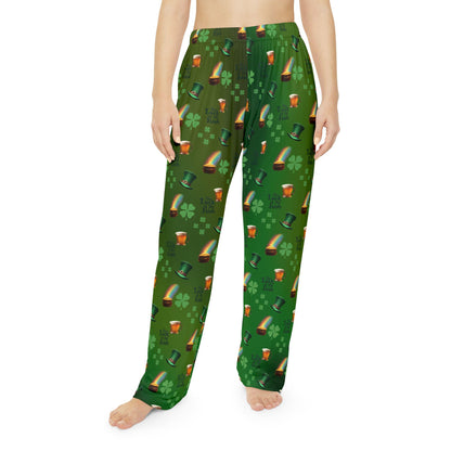 Women's Pajama Pants, St. Patrick's Day Shamrock Pattern, Green Lucky Clovers, Irish Holiday Sleepwear, Lounge Bottoms, Comfy PJ Trousers - Printspirationz