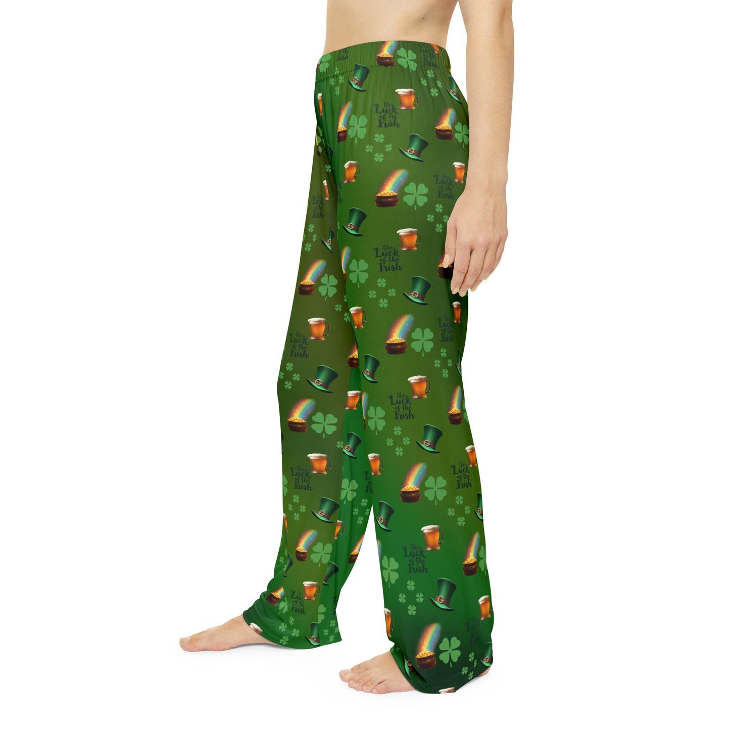 Women's Pajama Pants, St. Patrick's Day Shamrock Pattern, Green Lucky Clovers, Irish Holiday Sleepwear, Lounge Bottoms, Comfy PJ Trousers - Printspirationz