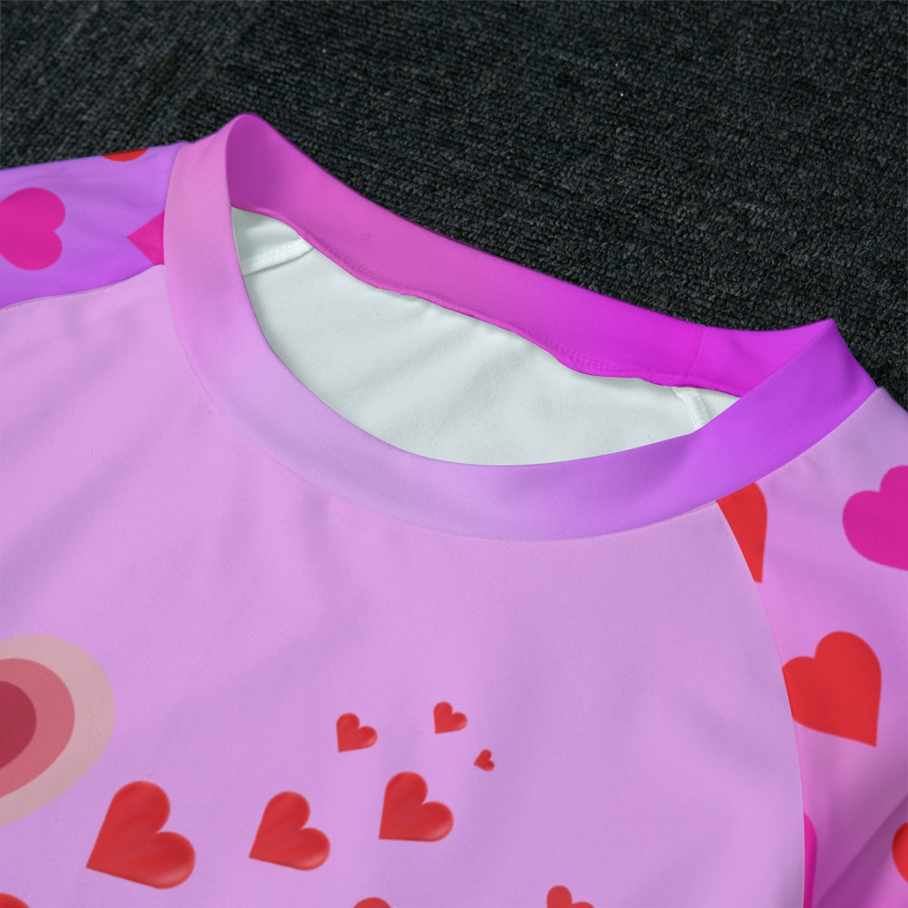 Red Hearts on Pink Gradient Women's Pajama Pants, Valentine's Day Lounge wear, Women's Matching Top and Pants long sleeves loungewear, 2 pc