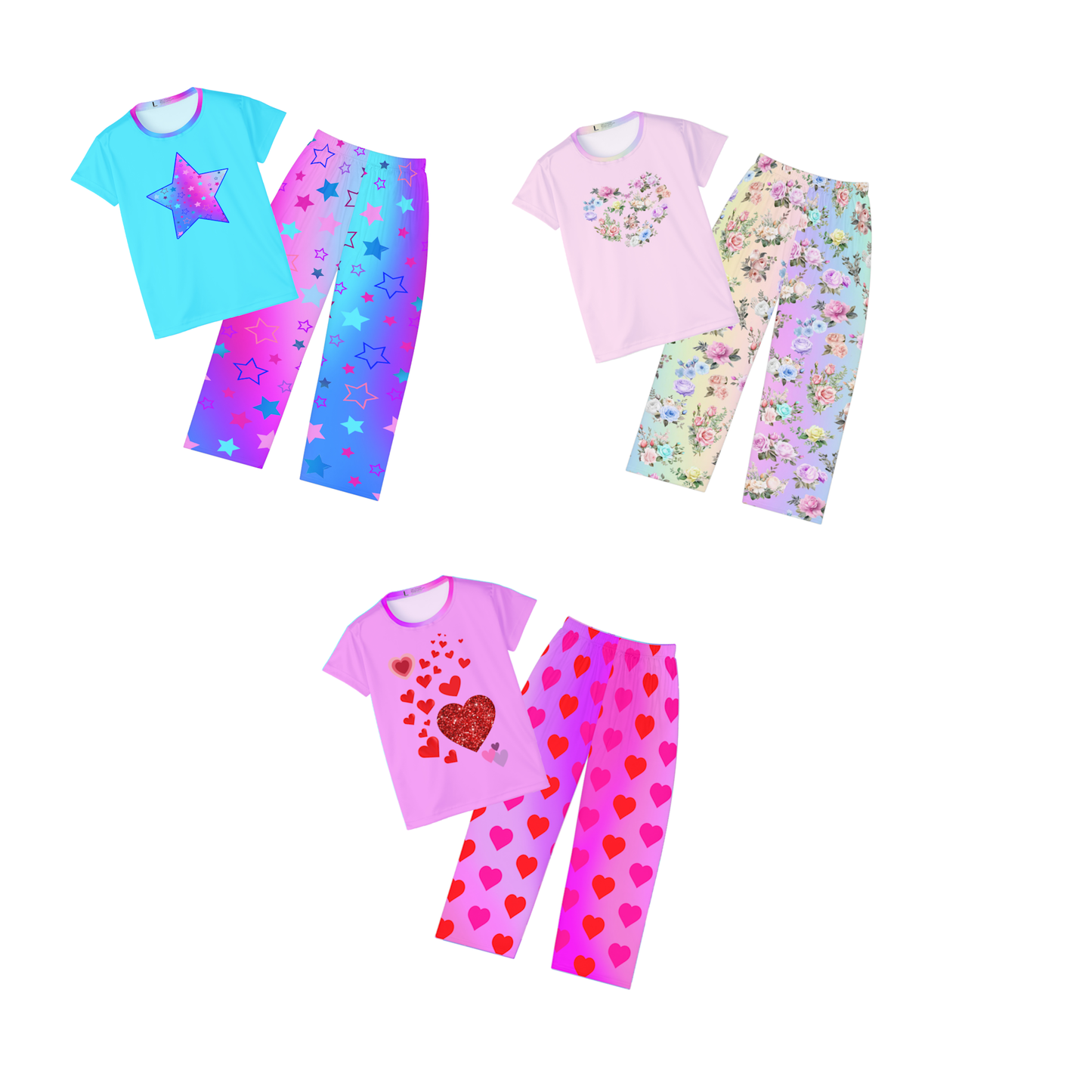 Pink Heart Print Women's Pajama Pants, Valentine's Day Lounge Sleepwear, Red Hearts on Pink Gradient, Cute PJ Bottoms, Cozy Nightwear - Printspirationz