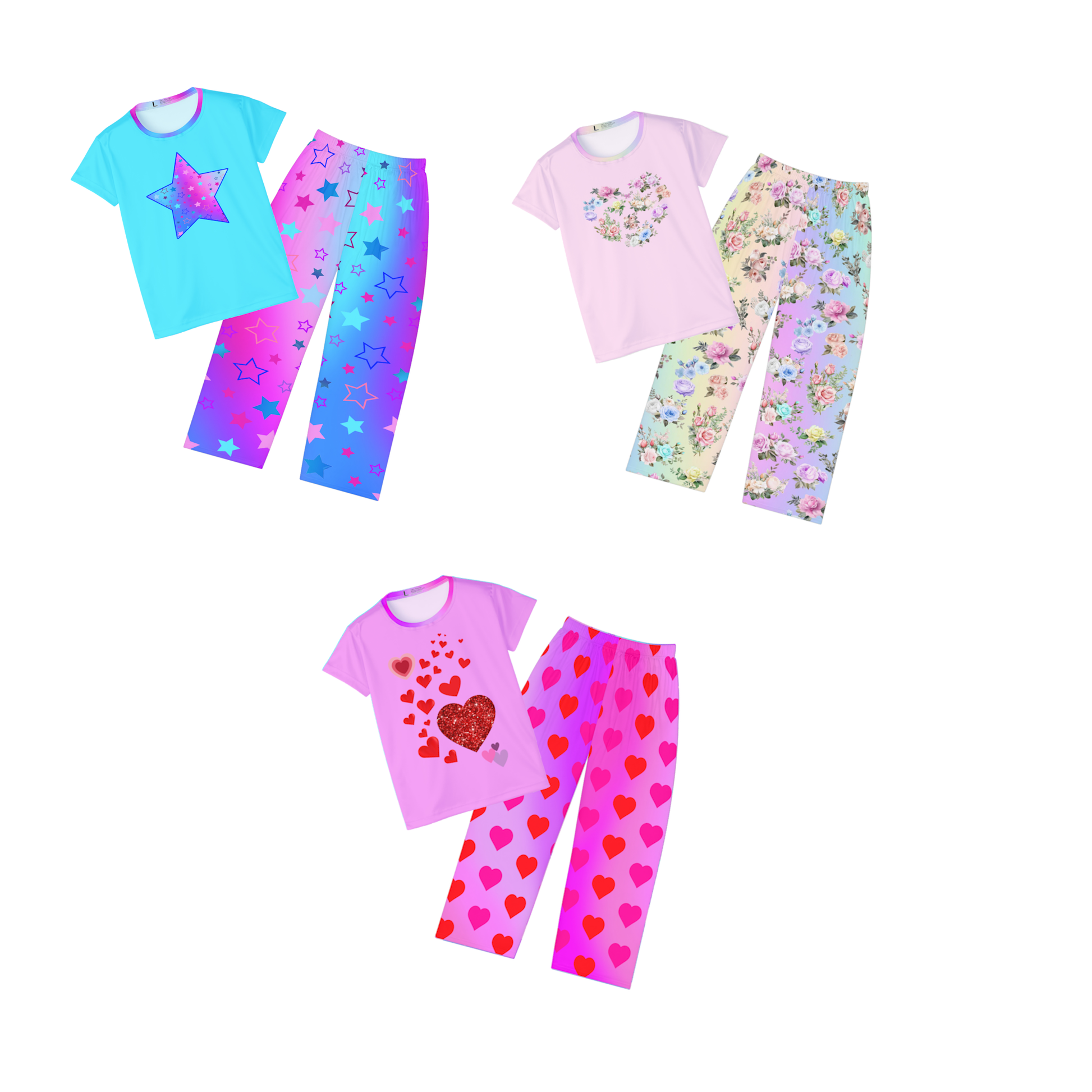 Pink Heart Print Women's Pajama Pants, Valentine's Day Lounge Sleepwear, Red Hearts on Pink Gradient, Cute PJ Bottoms, Cozy Nightwear - Printspirationz