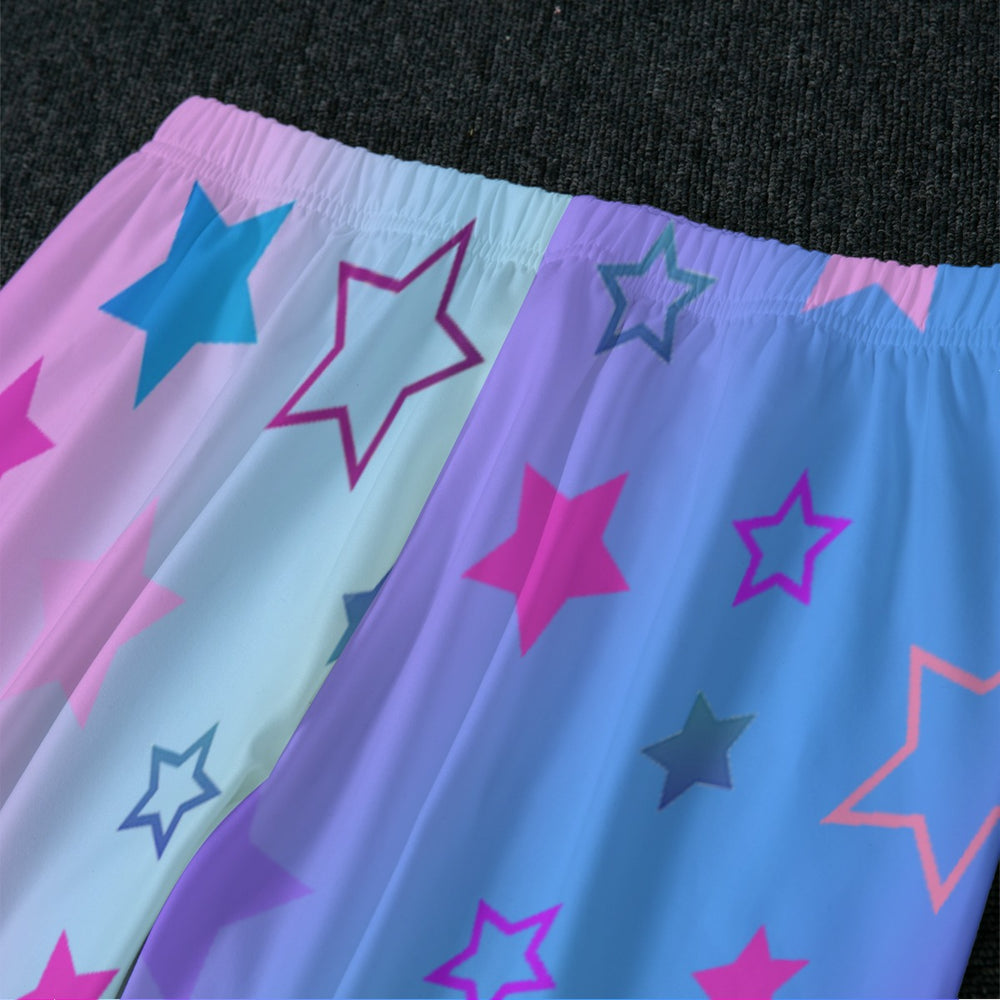 Celestial Dreams Pajama Set | Stars Pattern on Blue Pink Purple Ombre, Women's Raglan Sleeve With Wide Ankles loungewear, 2 pc
