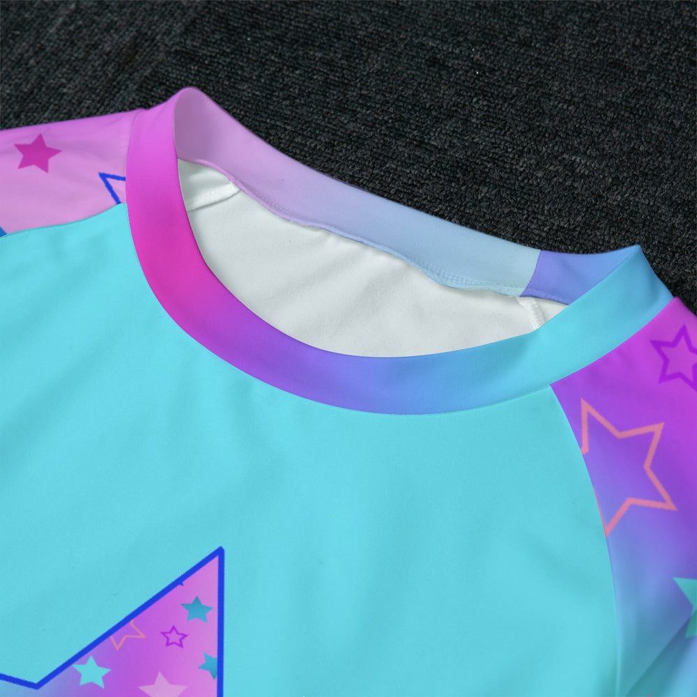 Celestial Dreams Pajama Set | Stars Pattern on Blue Pink Purple Ombre, Women's Raglan Sleeve With Wide Ankles loungewear, 2 pc