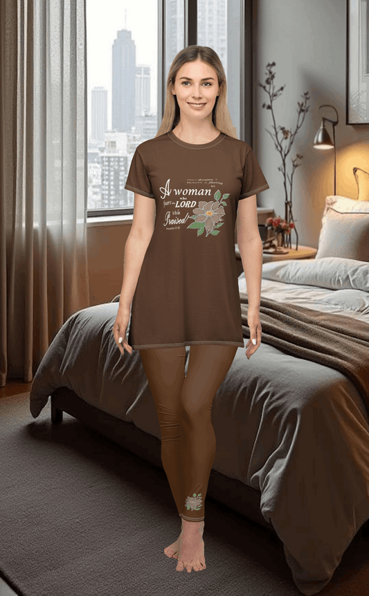 T-shirt Dress w/ Matching Leggings - Brown