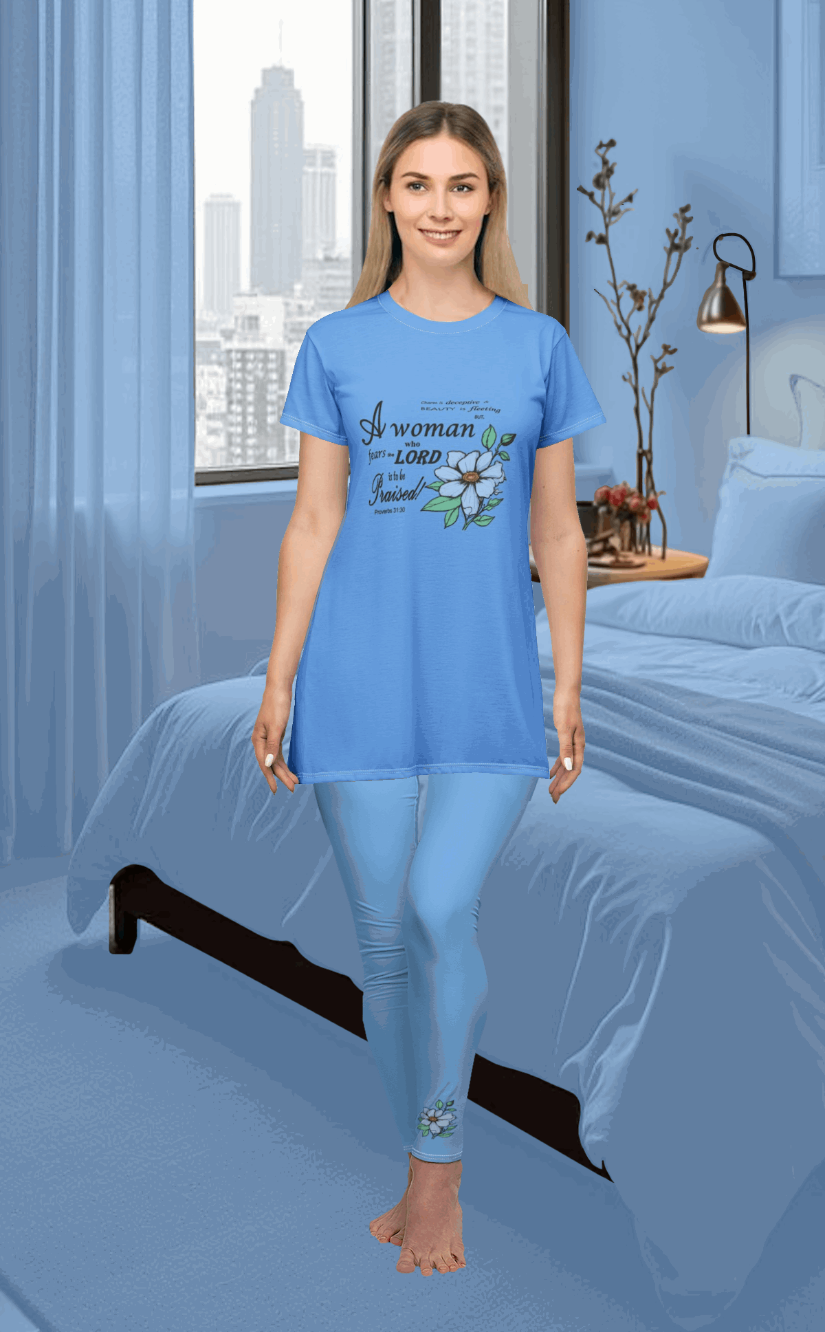 T-shirt Dress w/ Matching Leggings - Light Blue