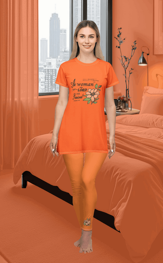 T-shirt Dress w/ Matching Leggings - Orange