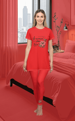 T-shirt Dress w/ Matching Leggings - Red